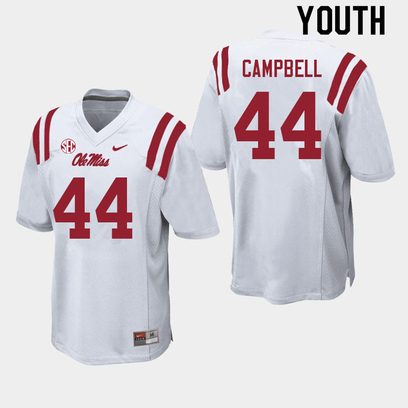 Youth #44 Chance Campbell Ole Miss Rebels College Football Jerseys Sale-White - Click Image to Close